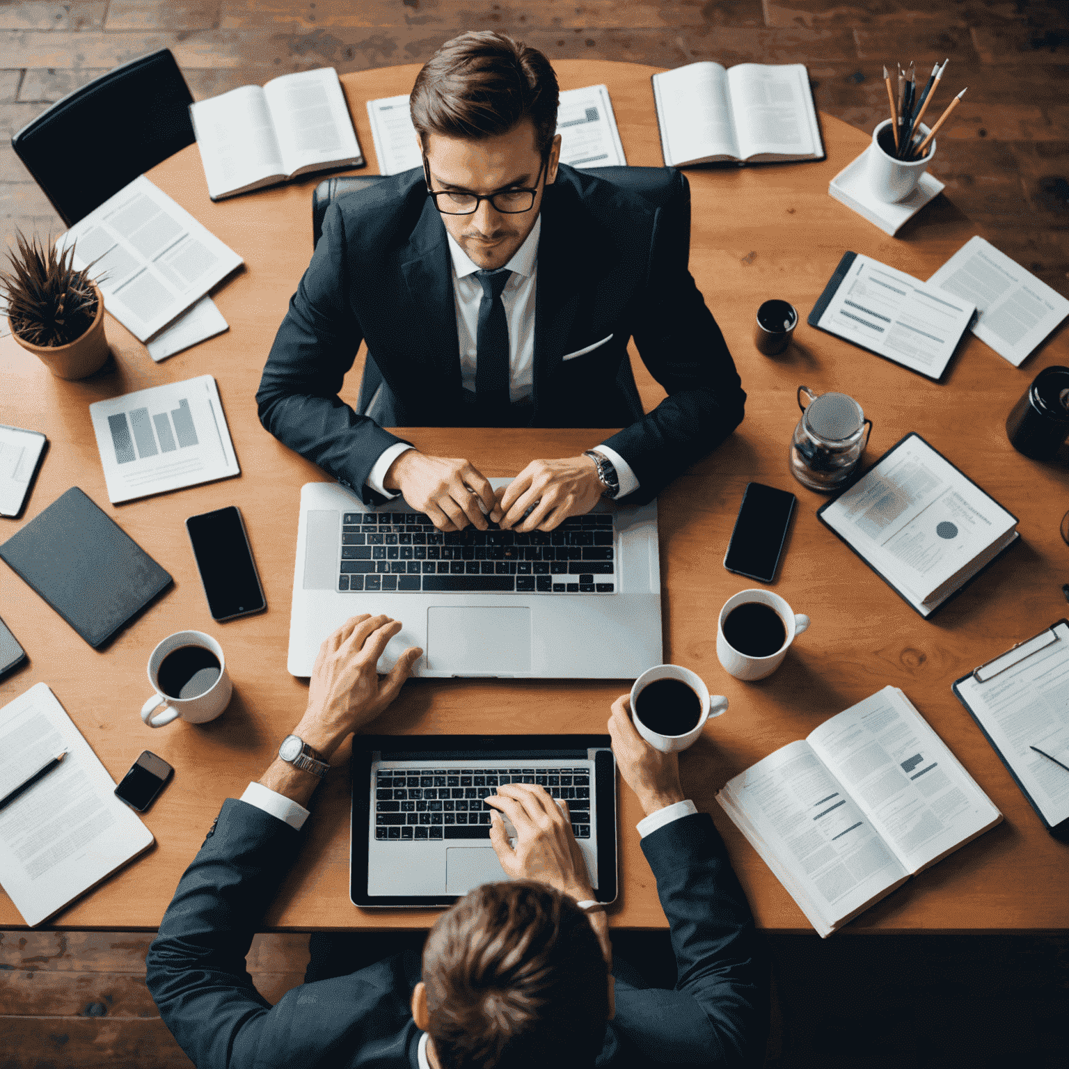 A professional lawyer working on a laptop, surrounded by law books and a digital tablet showing various social media platforms and a website. The image represents the concept of building a digital presence for legal professionals.